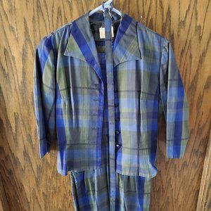 1950s Two Piece Vintage Plaid Wiggle Dress and Jacket, with Belt